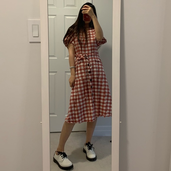 Mango pink and white plaid summer midi dress, S - Picture 1 of 8